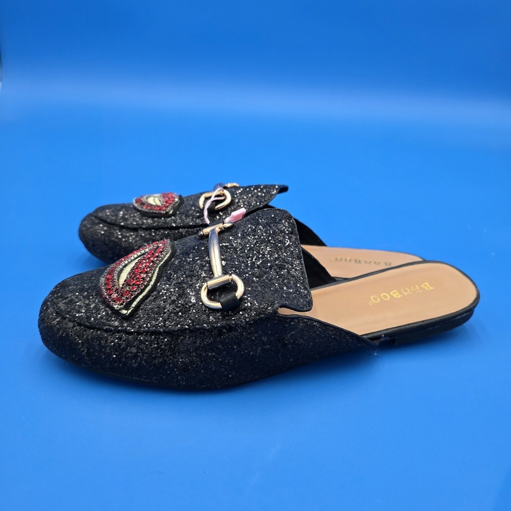 Women's Bamboo Jackpot, Black Glitter Red LIPS  Mules 8M US 38‎ EU New - Picture 2 of 8